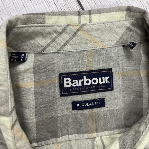 Barbour Button Up Mens Sz L Regular Fit Plaid Check Short Sleeve Shirt - Picture 4 of 7